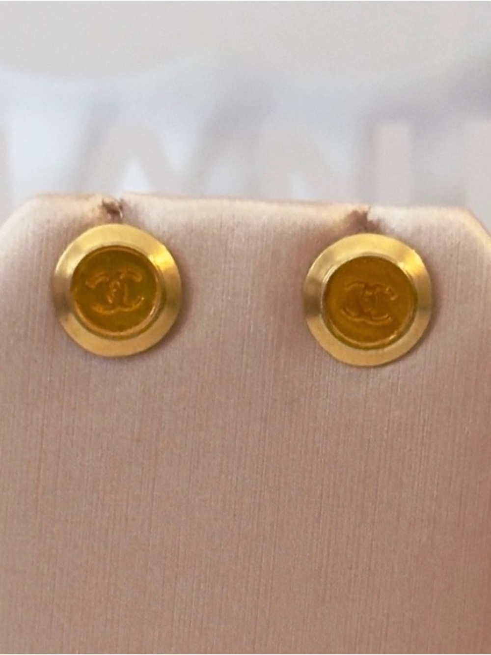 Chanel Vintage 24k Gold Round Logo Earrings